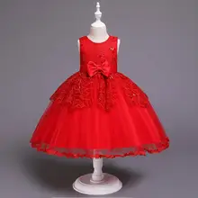 Новое платье для маленьких девочек, красное платье для девочек, детское кружевное платье, китайское платье с цветочным рисунком, праздничная одежда принцессы, красное платье-пачка для девочек 2-6 лет