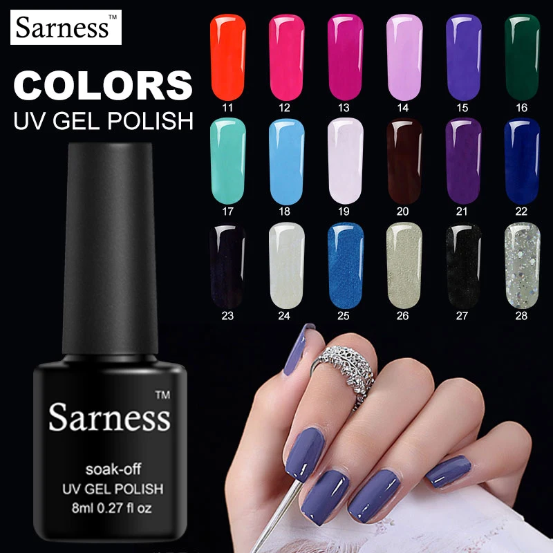 Sarness Pure Colors Semi Permanent Gel Varnish Nail Primer Base Top 8ml UV Gel Nail Polish LED