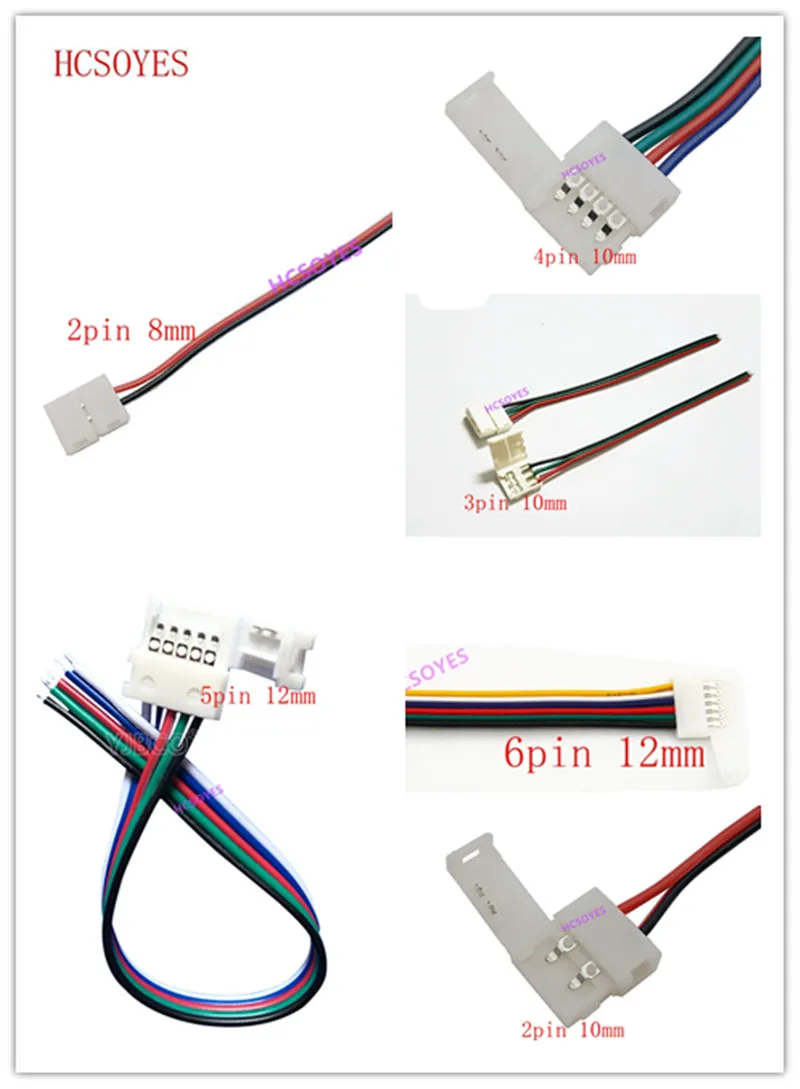 Светодиодный безsolderless разъем для ленты 5 шт. 2pin /3pin /4pin /5pin/6pin 8 мм 10 12 светодиодный