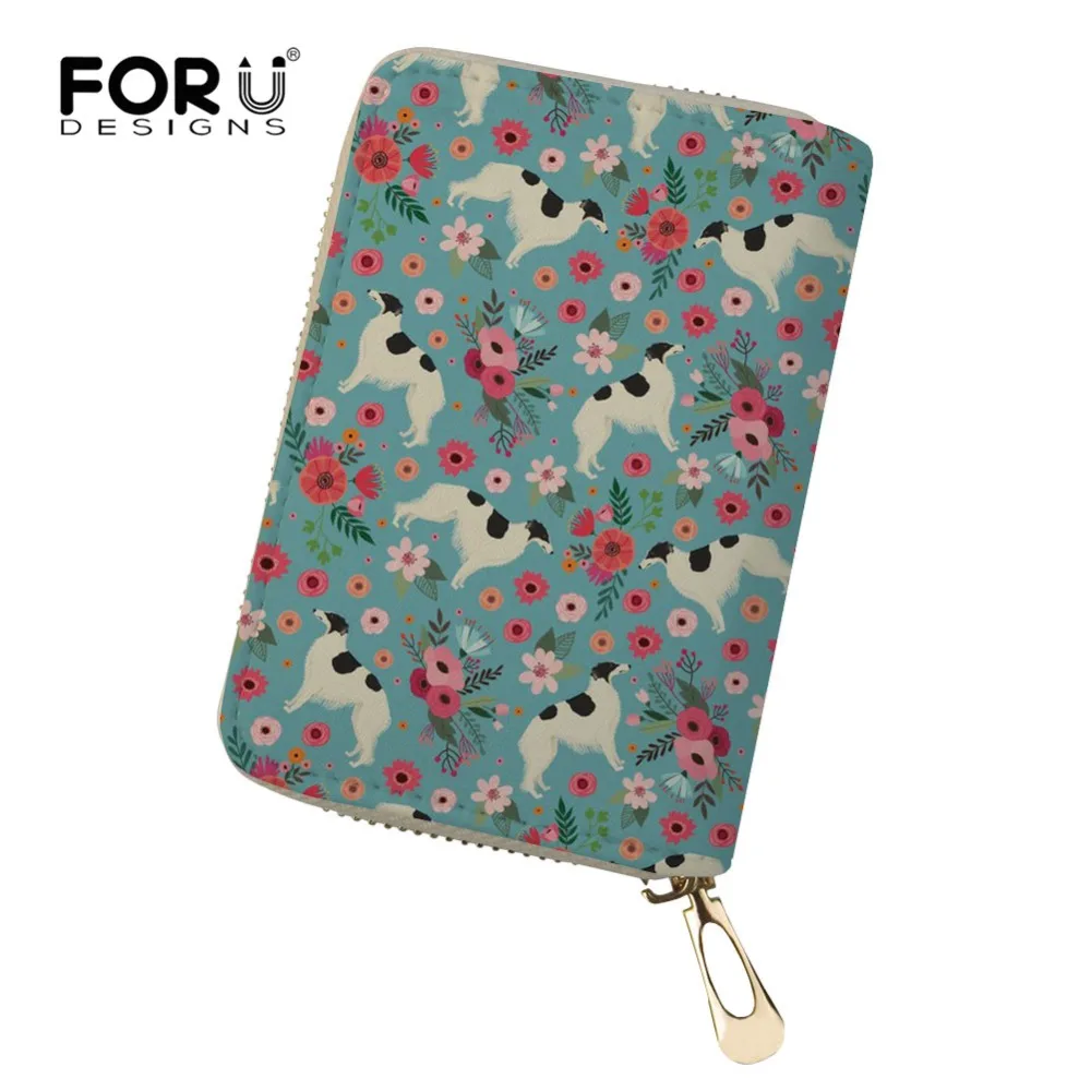

FORUDESIGNS Borzoi Flower Pattern Credit ID Card Holder PU Leather Function 18 Bits Women Wallet Business Card Case porte carte