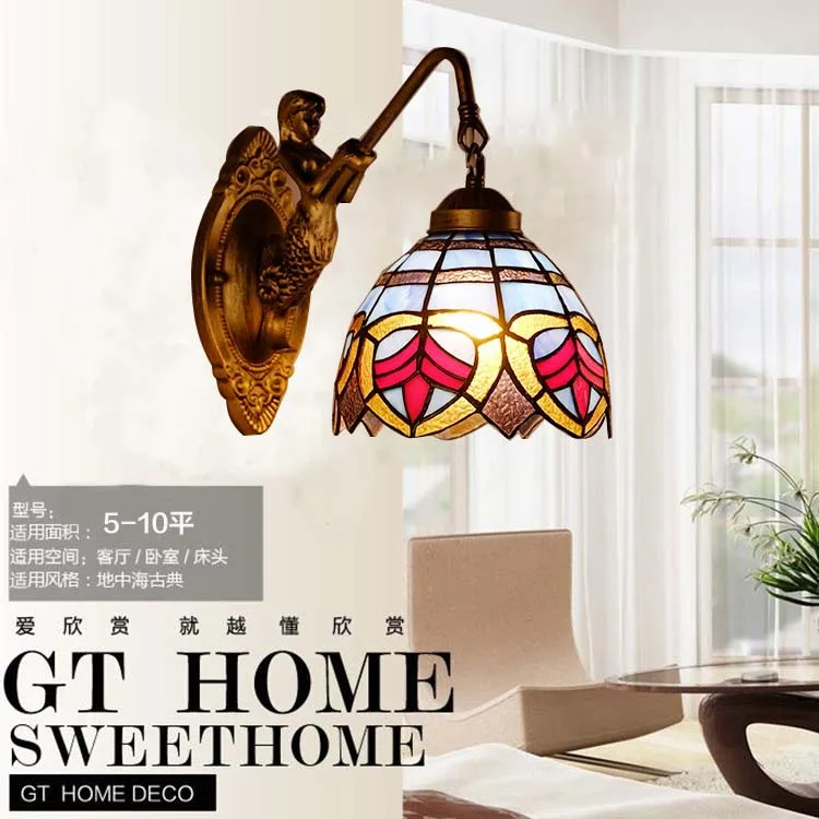 

Special wall lamp Mediterranean aisle balcony corner stairs bedroom bedside lamp Tiffany wall lamp