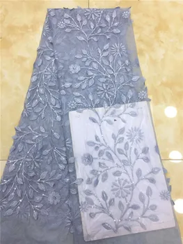 

Sequins African Net Lace Fabric 2019 High Quality New Nigerian Embroidery Guipure Mesh Wedding Fabrics Fashion Dress Laces blue