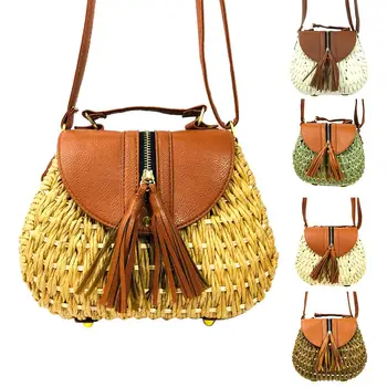 

Women Bohemian Tassel Studded Knitting Beach Tote Crossbody Shoulder Straw Bag