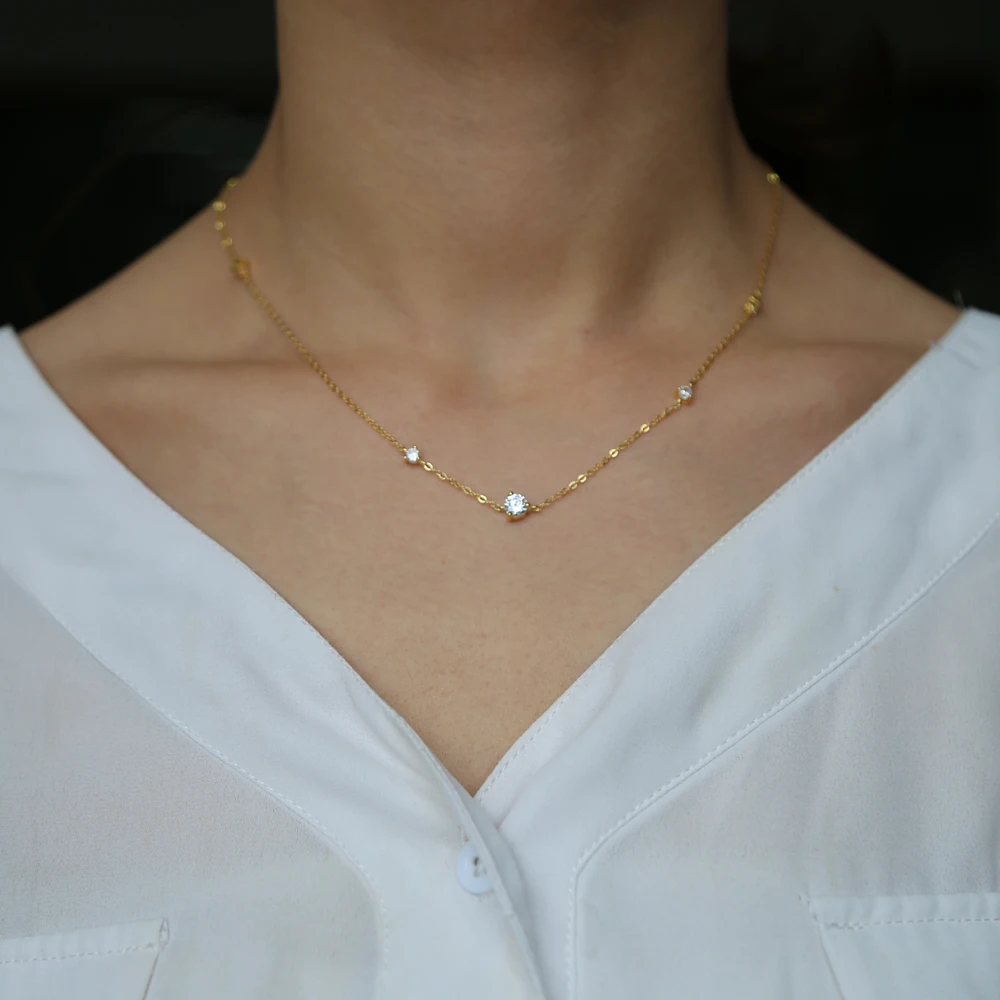 Нежный Стразы капельного cz Цепочки и ожерелья s Подвески Модные 925 Серебро Простой золотистый колье Цепочки и ожерелья Модные Jewe, Женское Ожерелье