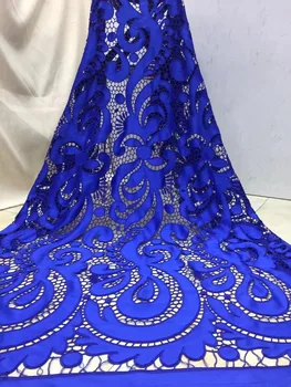 

2020 African chiffon Lace High Quality French tulle Lace Fabric royal blue Color African Lace Fabric For Nigerian Wedding Dress