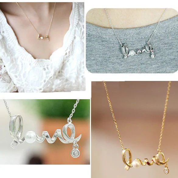 

150pcs wholesale lots Fashion Silver/Golden Alloy Twist Love Pearl Stud Necklace Free shipping BL380