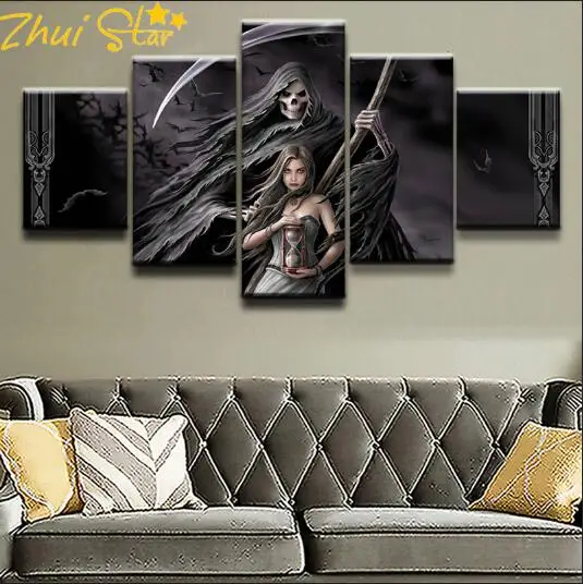 

Zhuistar 5 panel diy "Dark Death" Diamond Square / Round Inlaid Diamond Embroidered Home Decor