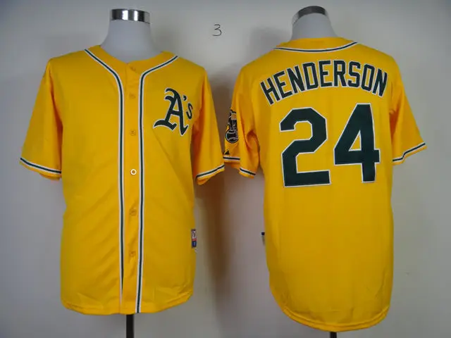 Men's Oakland Athletics MLB 1984 Rickey Henderson Jersey, Yellow / 3XL