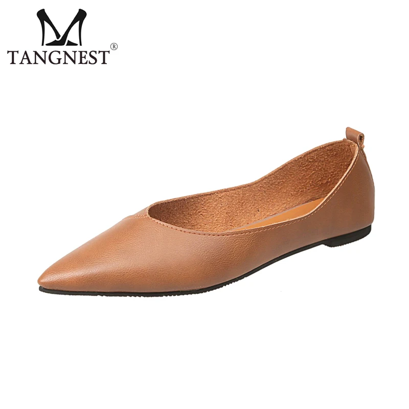 

Tangnest 2019 New Spring Flats Women Shallow Loafers Slip On Pointed Toe Solid Light Weight Ladies Casual Flat Shoes XWD7160
