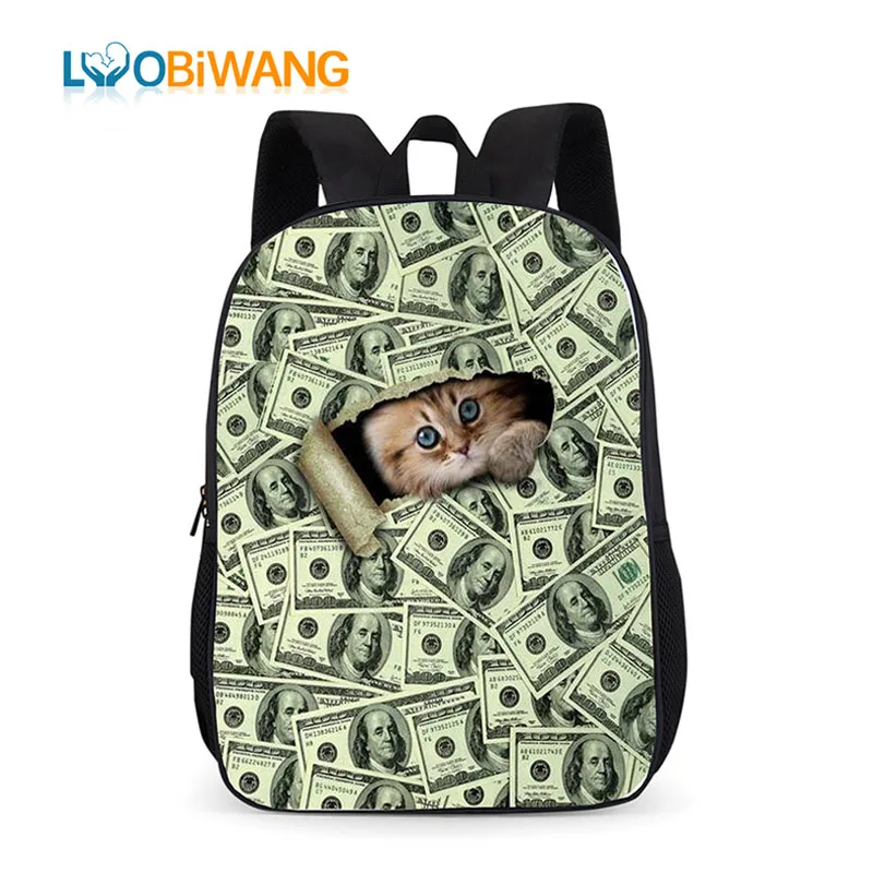 

LUOBIWANG Creative Dollar Dog and Cat Printing School Backpack Lovely Puppy Kids Backpack Boys Primary Bookbag Mochila Infantil
