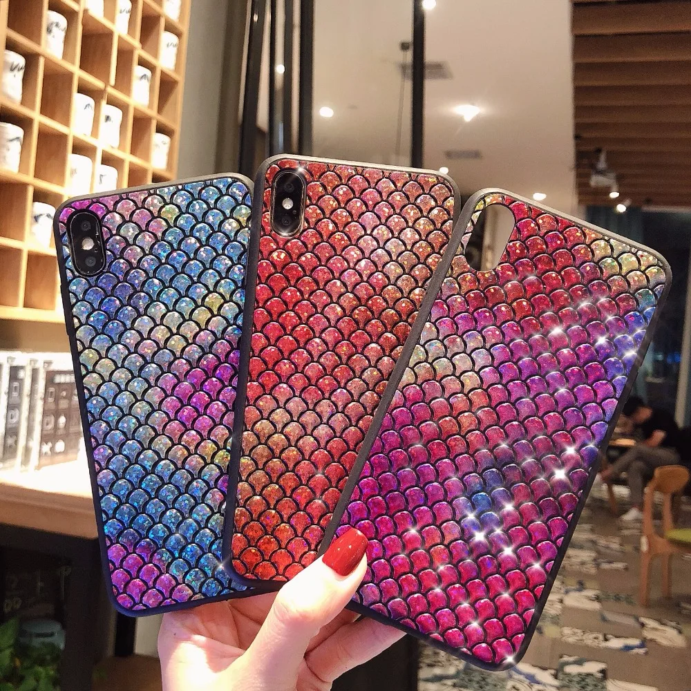 

Fish scale texture For iphone 10 X XS MAX XR 6s 7/7P 8plus Fashion Dazzling colors Mobile Phone Case fashion female Style