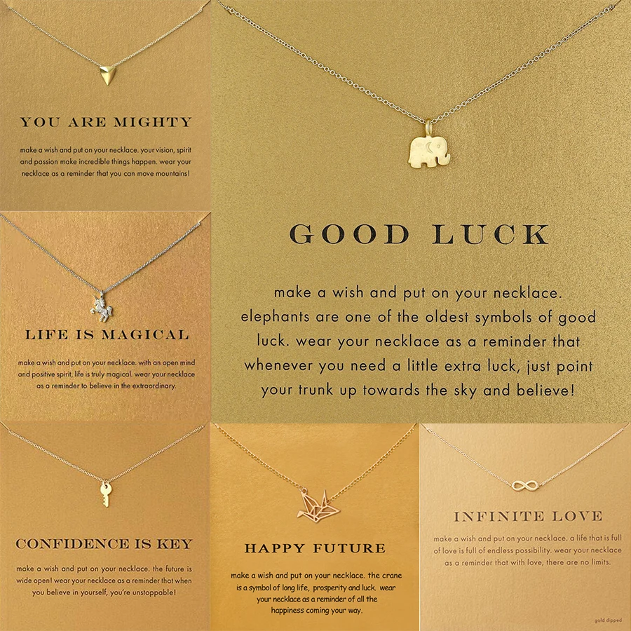 

6 Styles Golden Wish Choker Necklace For Women Elephant Key Infinite 8 Letter Triangle Paper Crane Pendant Necklace