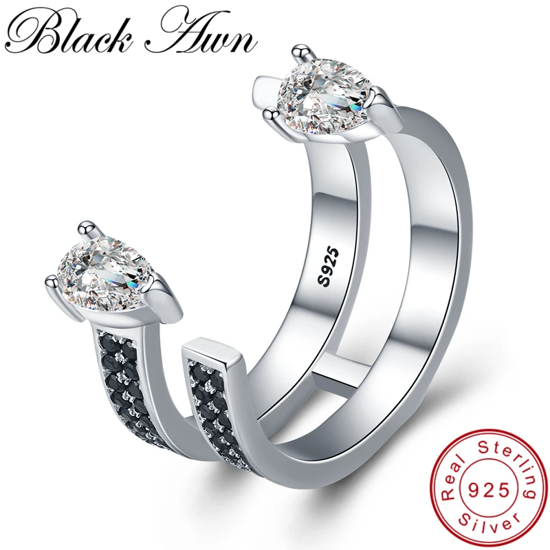 [BLACK AWN] Cute 925 Sterling Silver Jewelry Elegant Engagement Rings for Women Black Spinel Finger Ring G058 | Украшения и