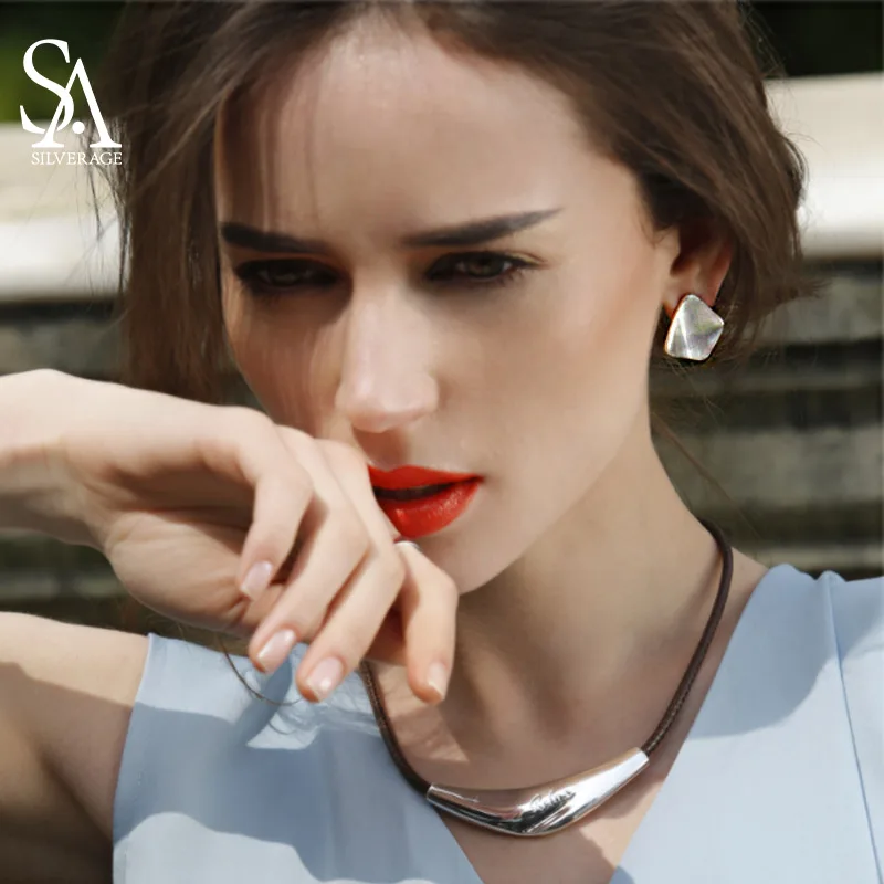 SA SILVERAGE 925 pendientes de la plata esterlina geométrica fiesta pendientes de joyería fina para las mujeres joyería fina 8,85g/25mm * 20mm - 1