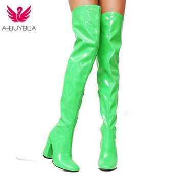

A-BUYBEA Sexy Party Shoes Woman Over The Knee Boots Girls Fancy Dress High-Heel Women Boots Bright Patent Leather Long Boots 43