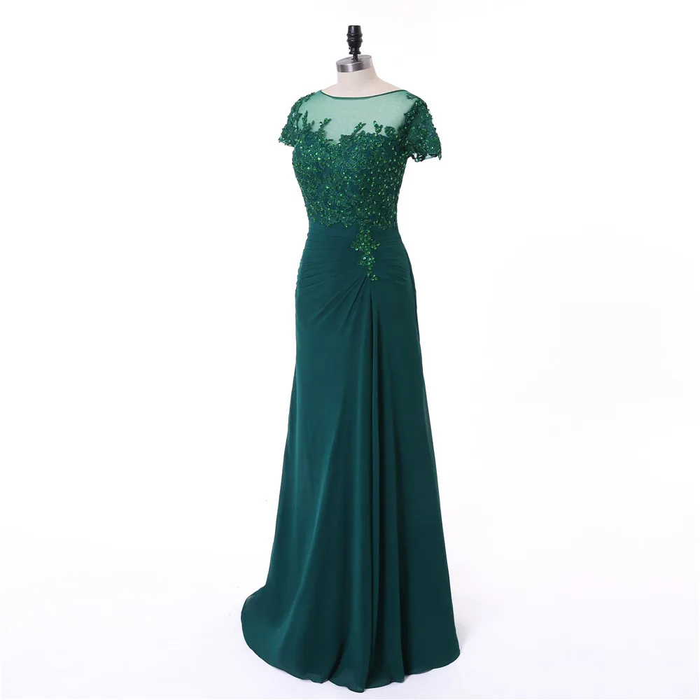 Зеленые Вечерние платья А-силуэта с рукавами-крылышками из шифона с бусинами и кружевами, длинное вечернее платье с разрезом, платье для выпускного вечера