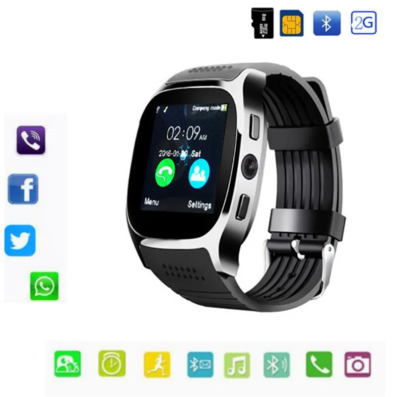 baratas Bluetooth T8 Apoio Relógio Inteligente 2g SIM Max 8g Câmera Cartão TF Para Android apple ios Crianças Mulheres relógio Do Telefone Com Caixa de Varejo
