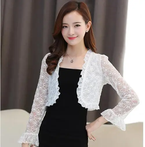 Carol Dieries Cheap White Lace Shrug for Women Long Sleeve Cropped Wrap ...