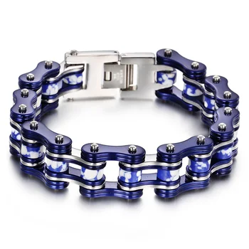 

Novel and beautiful Stainless Steel Blue silver Large Motorcycle chain Bracelet Biker Jewelry Bangle Father Gifts 18mm 8.66''