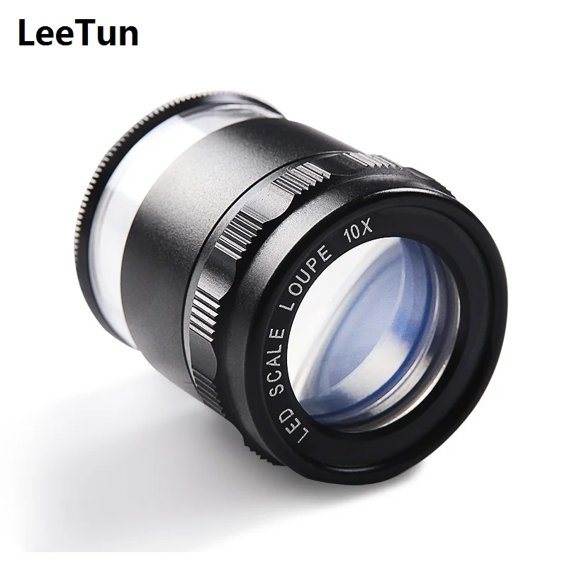 10X Portable Jewels Appreciation Magnifier with Scale Measuring 8 LED Mini Magnifying Glass for