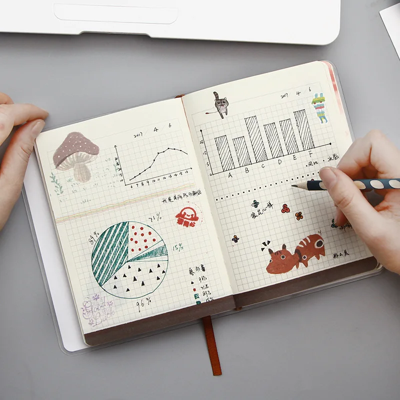

B5 PVC Soft Cover Japanese Cat Anime Animal Colorful Inner Color Pages Grid Watercolor Paper Notebook Gift Agenda Daily Planner
