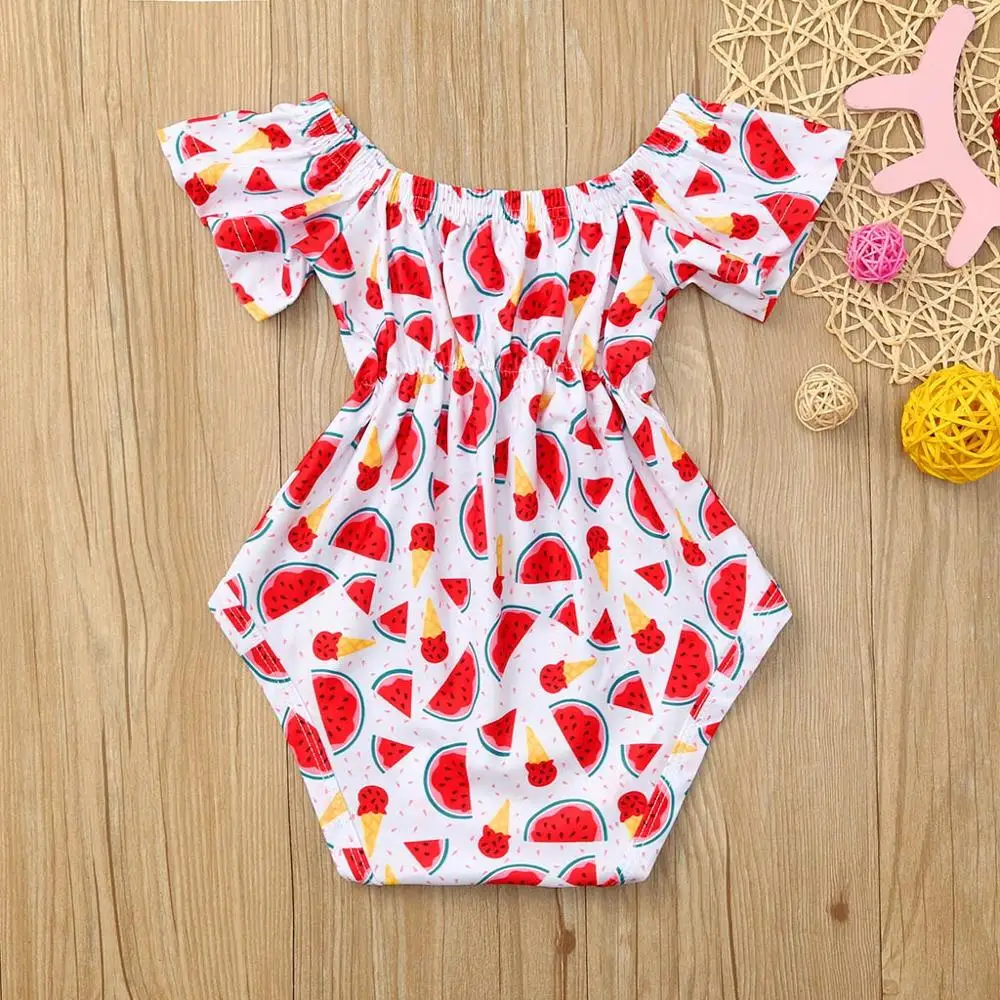 

Toddler Baby Girls Off-Shoulder Short Sleeve Ruched Bodysuit Rompers Infant Watermelon Printed Fashion Comfortable Jumpsuit Z23$