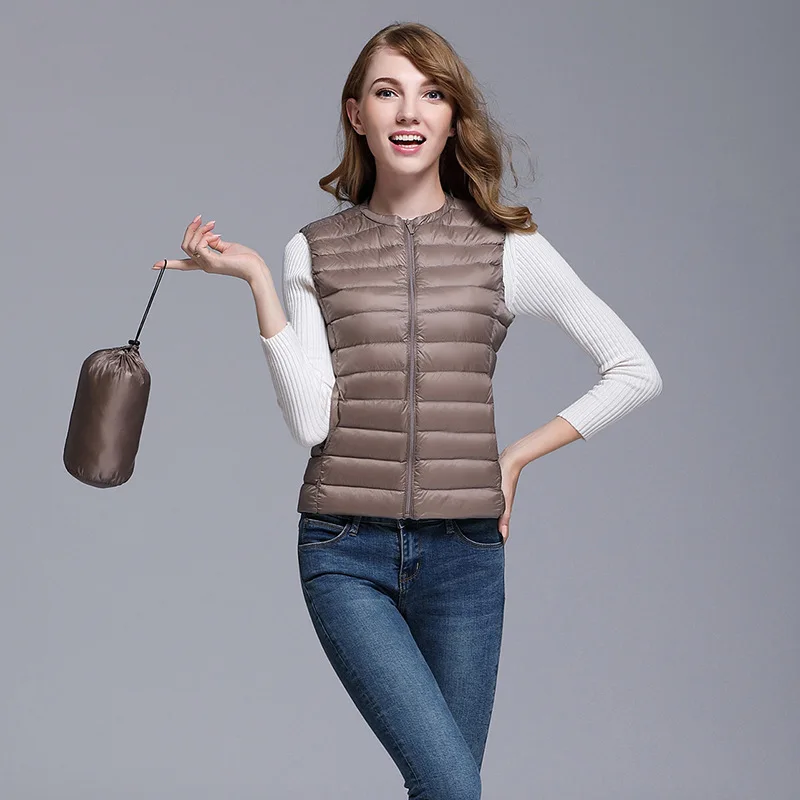 

O-Neck Ultralight Down Vests Women Autumn Winter Duck Down Waistcoat Woman Packable Sleeveless Jackets Outerwear Ladies VT-205