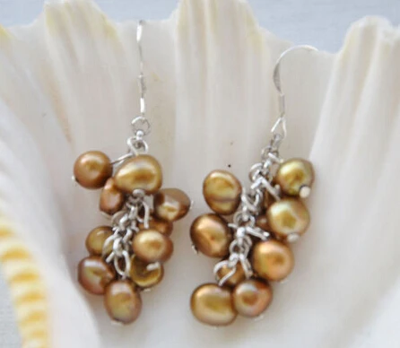 

free shipping 00119 COFFEE BAROQUE FRESHWATER PEARL grape DANGLE EARRING