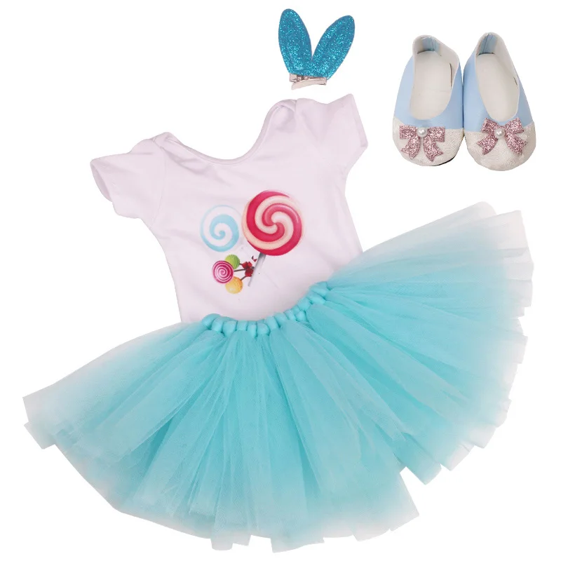 18 дюймов девушки кукла платье Купальник конфеты набор кружевная юбка с обувью Американская Одежда для новорожденных детские игрушки подходит 43 см куклы c740