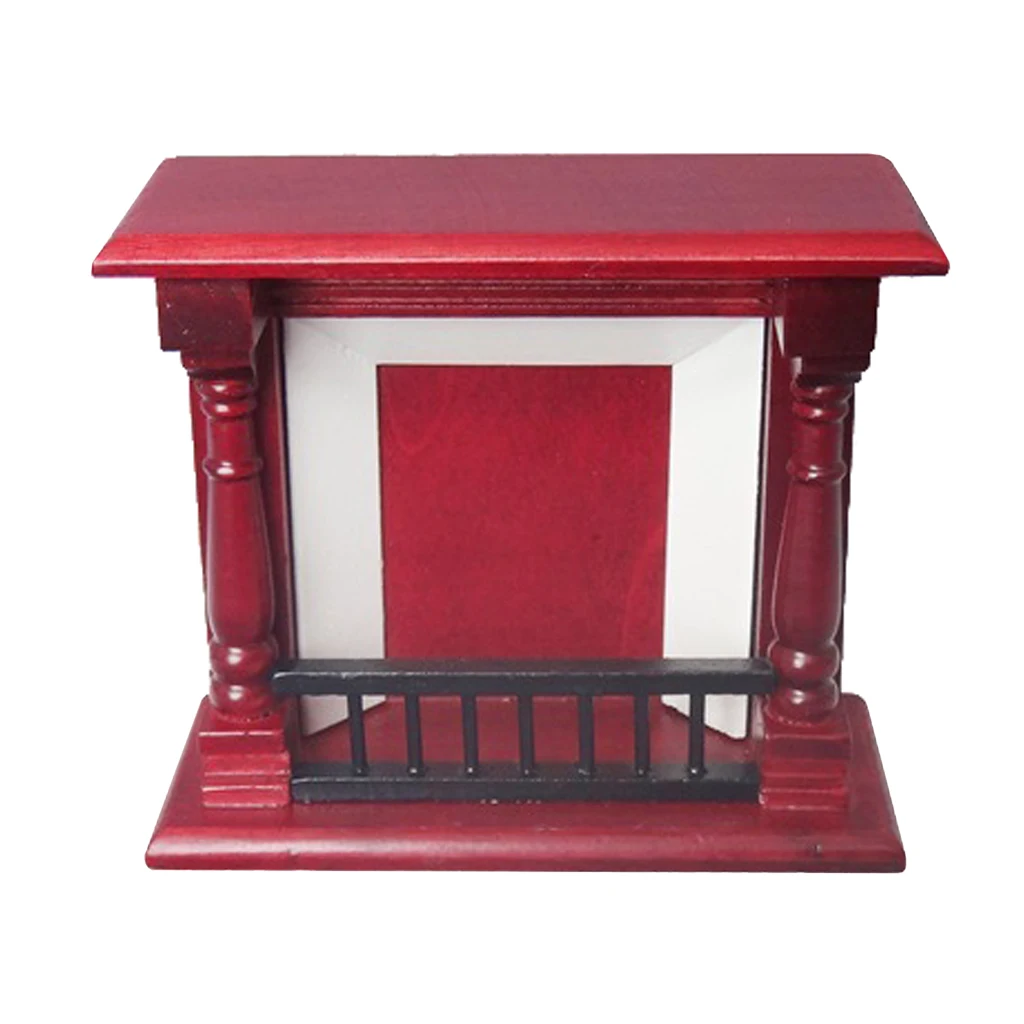 1:12 Dollhouse Miniature Fireplace Furniture Room Wooden Vintage Red Fireplace, Mini Wood Fireplace for Doll House