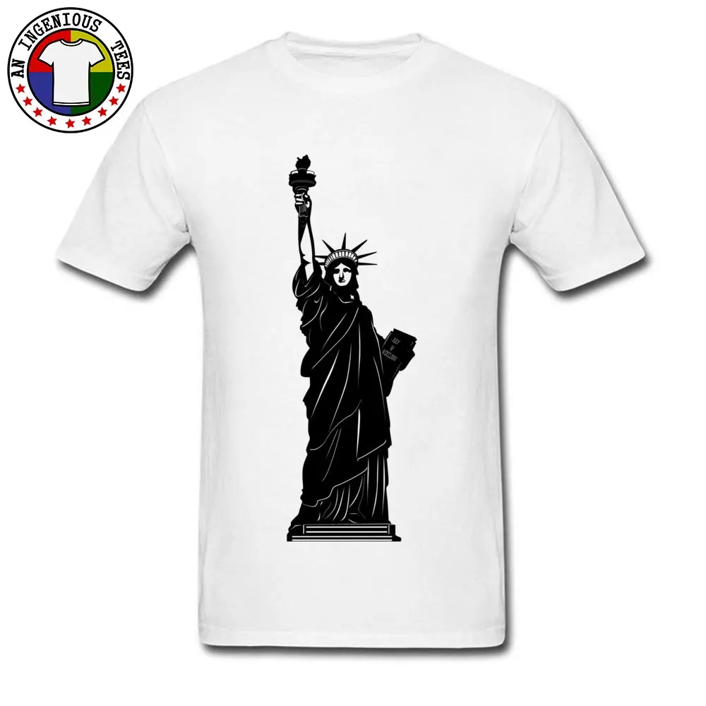 Casual Statue Of Liberty Black Crewneck T-Shirt Father Day Tops & Tees Short Sleeve for Men Fashion Pure Cotton T-shirts Statue Of Liberty Black white