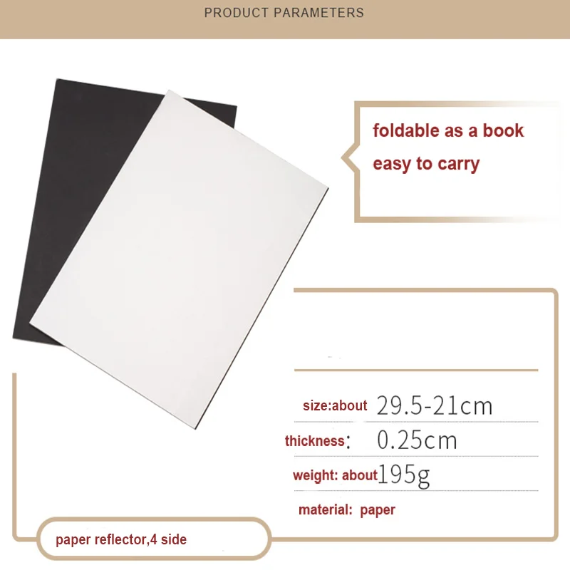 Foleto Photography Cardboard Folding Reflector Black Silver White Thick  Paper Book Board Reflective for Camera photo Shooting