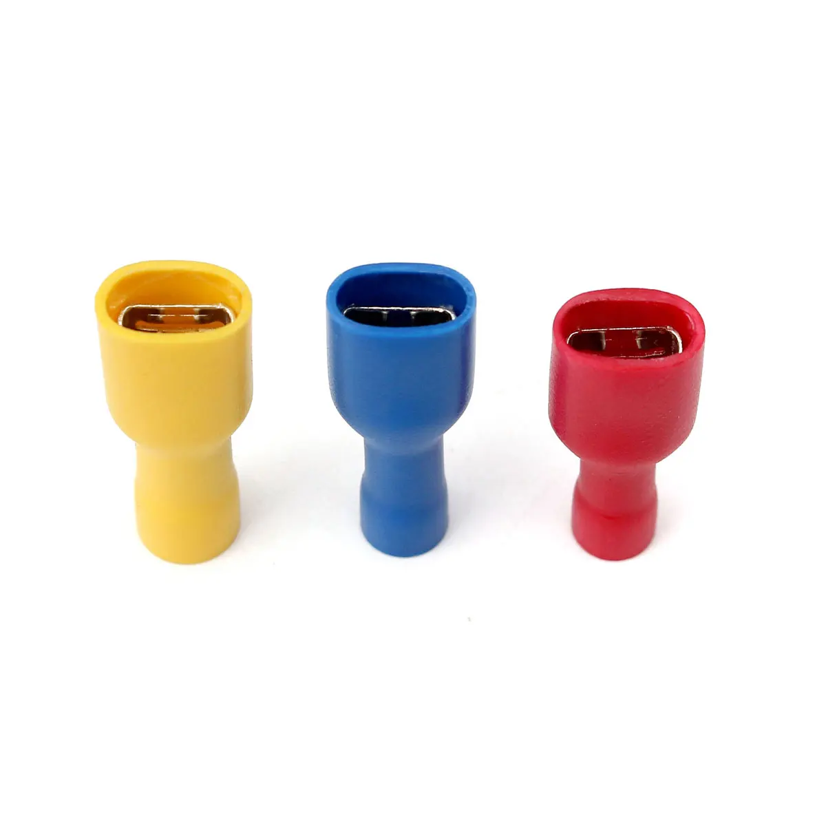 

100Pcs 6.35mm Insulated Crimp Spade Terminal Wire Connector Female Yellow Red Blue 18-22AWG Connectors Cable Wire
