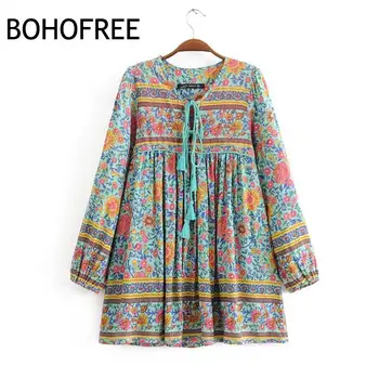 

BOHOFREE Folk Down Tops Mujer Blusas Floral Tassel Long Sleeve Loose Boho Chic Topos Female Pullover Cotton Blouse Women
