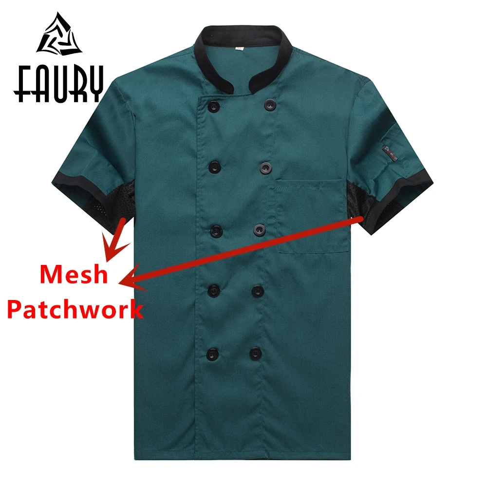 

Unisex Short Sleeve Mesh Patchwork Underarm Chef Breathable Kitchen Cook Jacket Hotel Restaurant Waiter Work Uniform Apron M-4XL