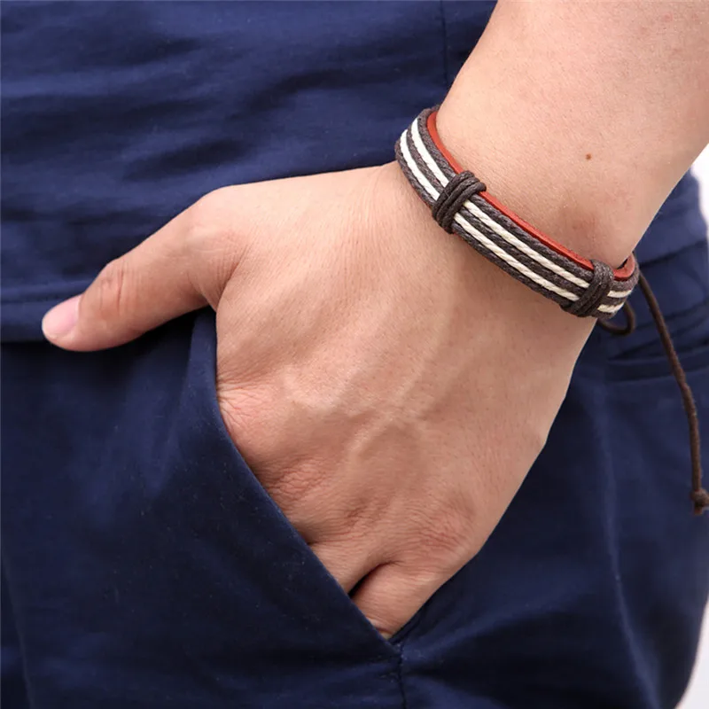 

2017 Brown Bracelets & Bangles mens leather bracelets Masculina Jewelry Charm Pulseiras Boyfriend Girlfriend