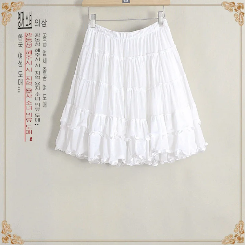 

Women's Lace Puff 2019 New Spring and Summer Lady Skirt Elastic Waist Skirt Line Color Big Skirt A-Line
