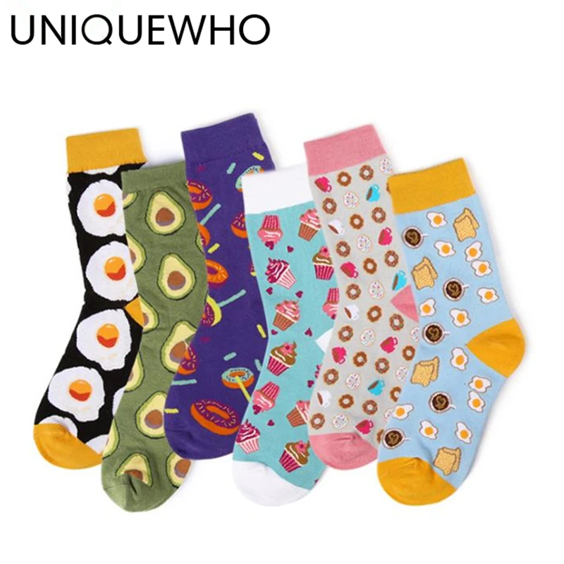 

Japanese Harajuku Style High Socks Women Girls Pure Cotton Socks Poached Egg Food Series Cute Funny Socks Soft Breathable Sokken