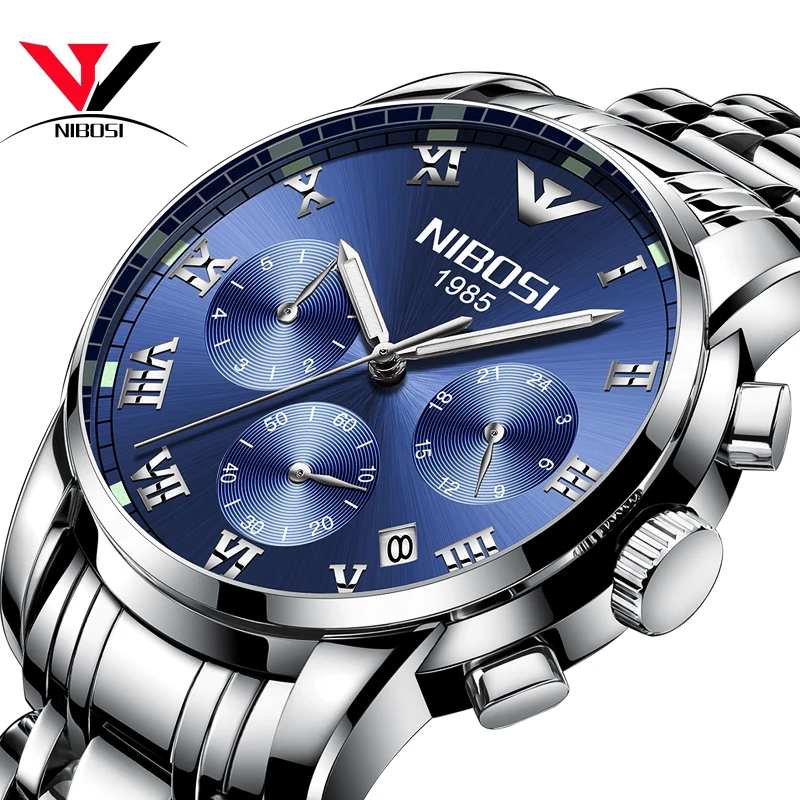 Relojes Hombre 2018 NIBOSI синие часы Лидирующий бренд роскошные стальные водонепроницаемые