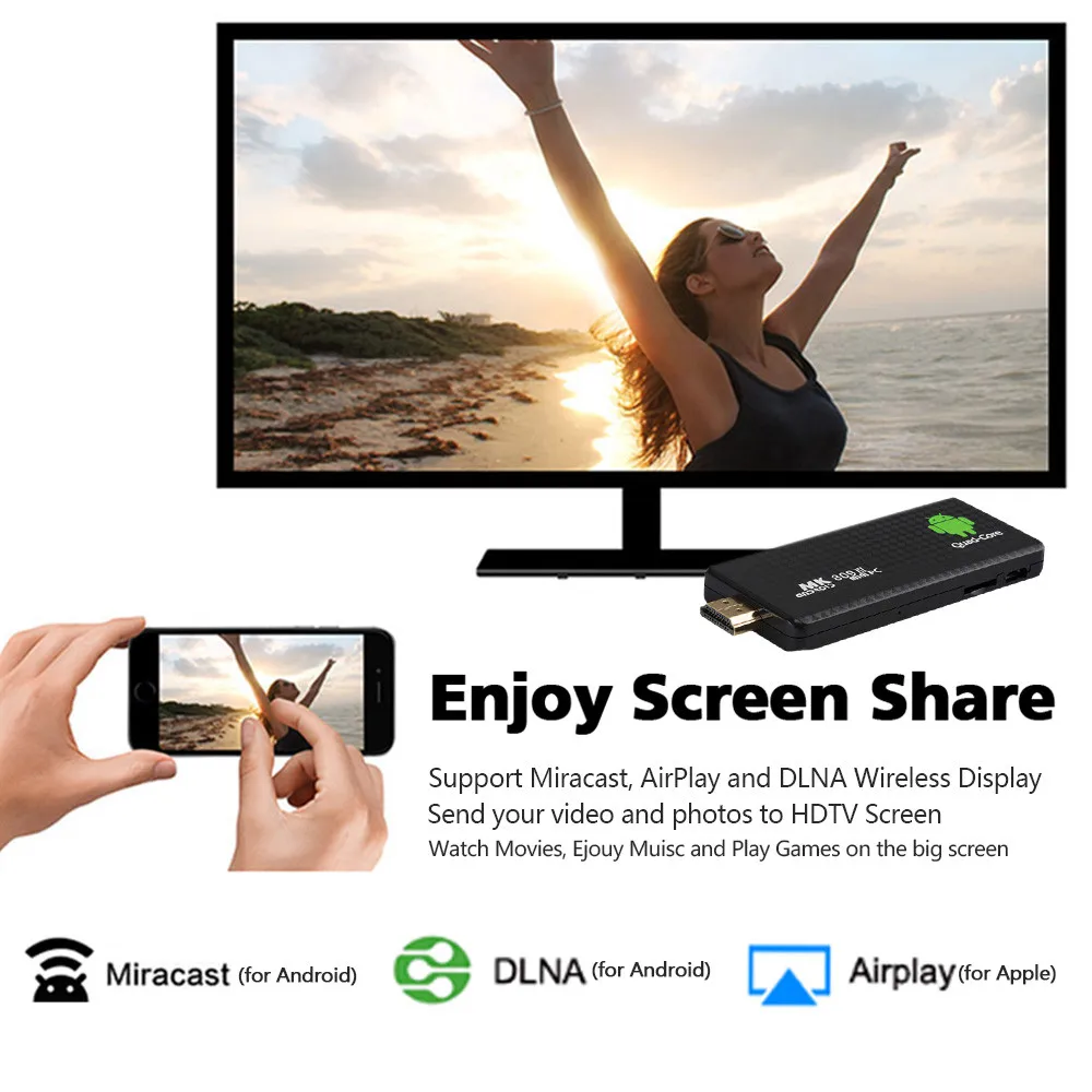 MK809 III Android tv Dongle RK3229 четырехъядерный 2G 16G 4K HD 3D AirPlay Miracast медиаплеер Android tv Stick