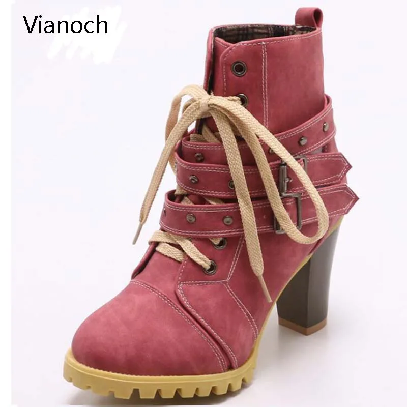 Vianoch/Новые Модные женские мотоциклетные ботильоны Зимние Туфли лодочки на