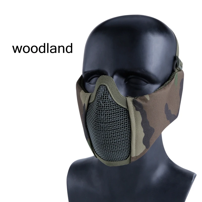 Тактические; на пол-лица маска с защитой ушей наружная тактическая дышащая полунижняя маска для лица Военная стальная защитная сетка маски - Цвет: woodland
