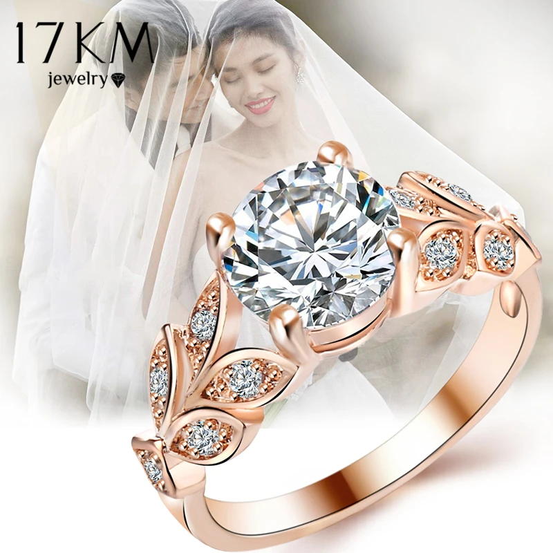 17 KM Novo Cor Prata Flor Folha Anel de Noivado Anéis de Casamento Para As Mulheres Amante Anel Bijoux Femme Moda Jóia de Cristal presente