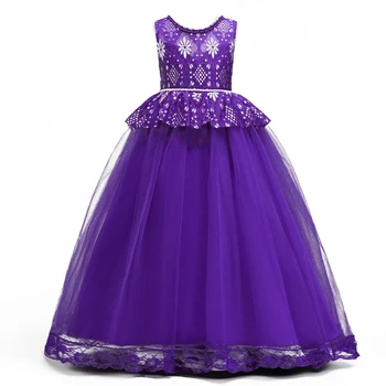 

Top Quality Flower Girls Party Dress Lace Design Kids Princess Gowns Teens Princess Ball Long Dress Summer Girls Sleeveless
