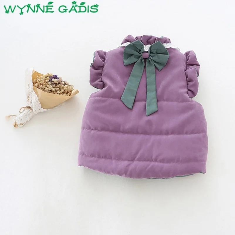 WYNNE GADIS/осенний однотонный хлопковый жилет принцессы без рукавов с бантом для маленьких девочек; детская верхняя одежда; casaco roupas de bebe - Цвет: Фиолетовый