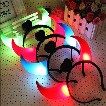 

100pcs Ox Horn Party Headwear Flashing LED Headband Christmas Decorations Luminous Devil Horns Head Hoop Light