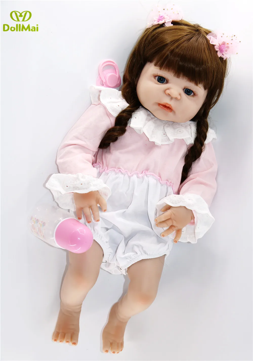 Bebes reborn baby doll полностью виниловые силиконовые куклы для новорожденных девочек для детей подарок 2" 57 см вьющиеся волосы парик может bathe boneca reborn