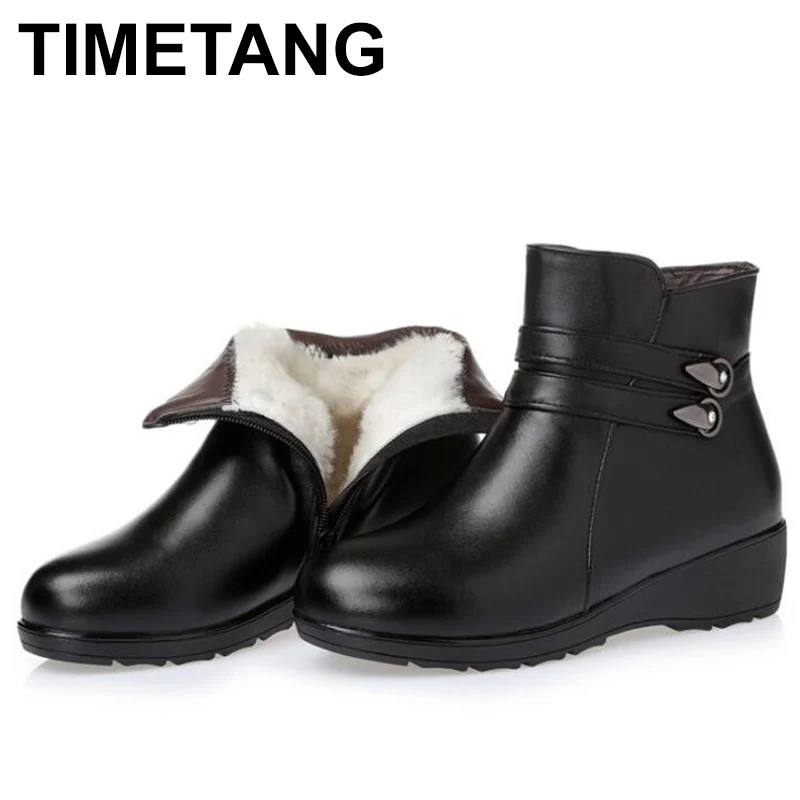 

TIMETANG 2018 WOMEN WINTER WARM BOOTS GENUINE LEAHTER & WOOL ANTISKID SNOW BOOTS MATHER ANKLE WINTER BOOTS E246