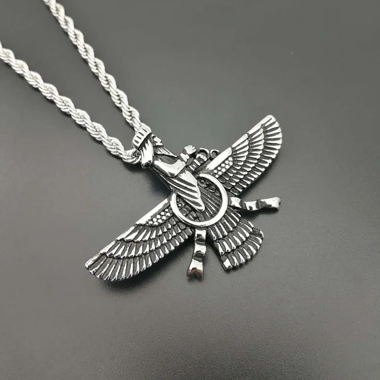Хип хоп проложили Faravahar Ahura Mazda Zoroastrian кулон ожерелье золотой цвет 316L нержавеющая