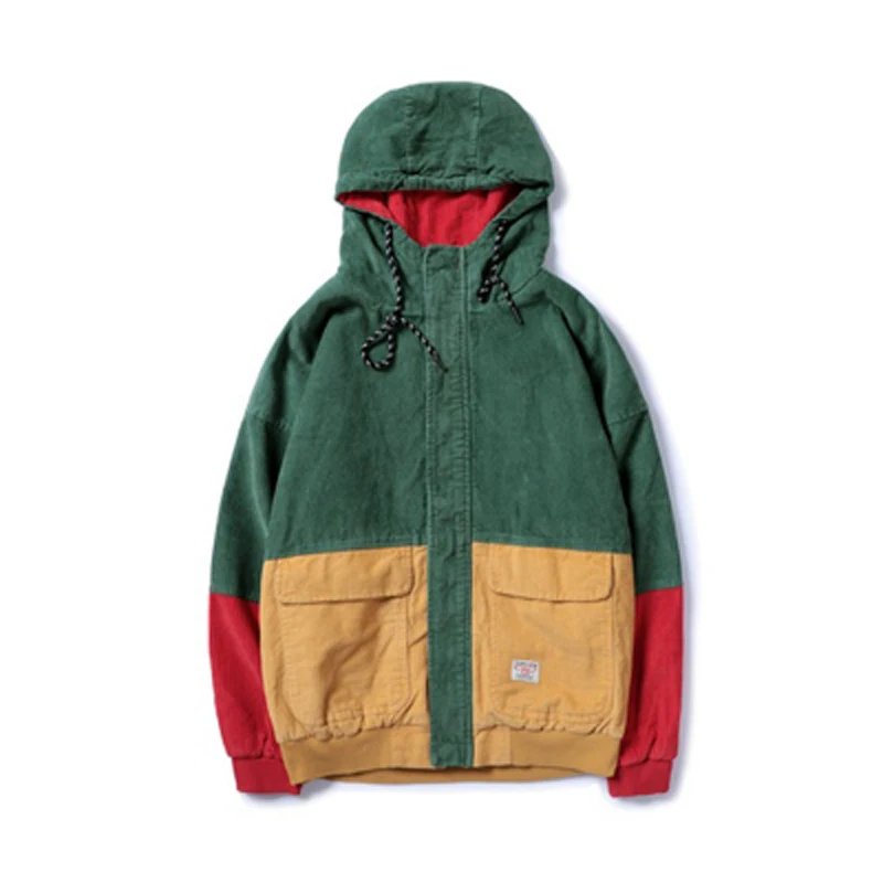 Miglior Blocco di colore Patchwork di Velluto A Coste Con Cappuccio di Modo di Giubbotti Uomini Hip Hop Felpe top confortevole Cappotti Maschio Casual Streetwear Tuta Sportiva